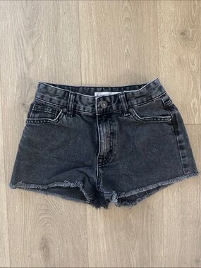 Low-Rise Washed Black Denim Cutoff Shorts